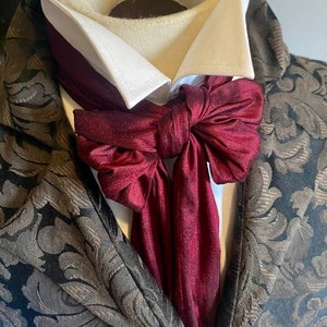 REGENCY Brummel Victorian Ascot Tie Cravat - Maroon Wine Dupioni Silk