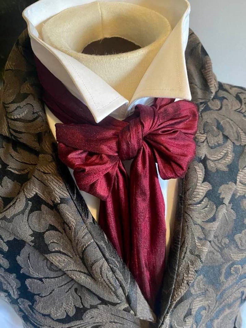 REGENCY Brummel Victorian Ascot Tie Cravat Maroon Wine Dupioni Silk image 1