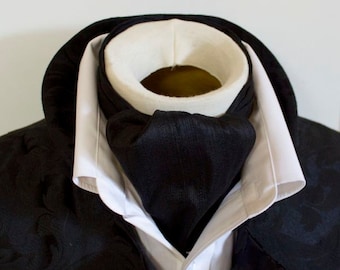 Midnight Black Dupioni SILK - DAY Cravat Victorian Ascot Tie Cravat