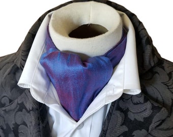 Framboise Bleu DAY Cravat Victorian Ascot Tie Cravat - Dupioni SILK