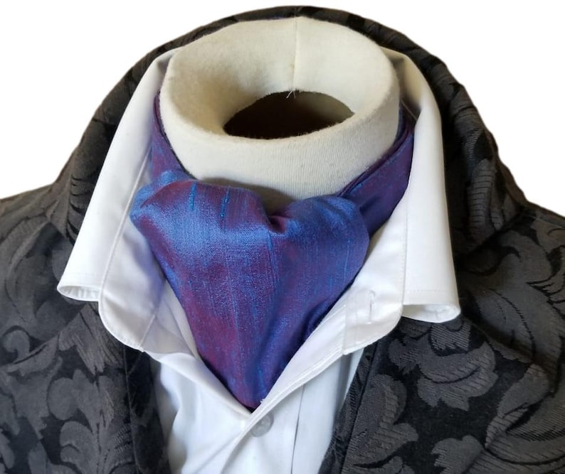 Raspberry Blue DAY Cravat Victorian Ascot Tie Cravat Dupioni SILK image 1