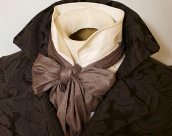 6 inch width REGENCY Brummel Victorian Ascot Tie Cravat - Charcoal Grey Silk