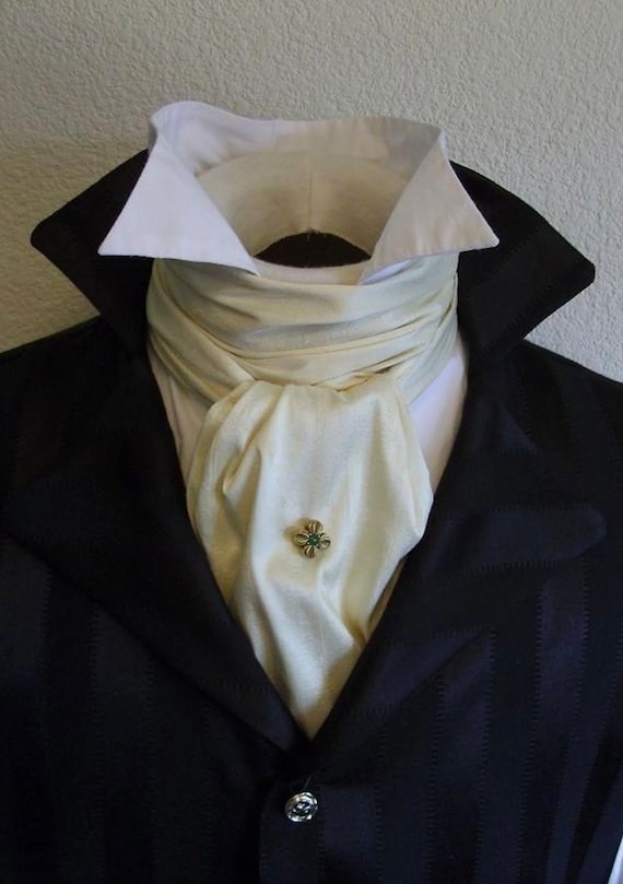 REGENCY Brummel Victorian Ascot Necktie Tie Cravat Ivory White