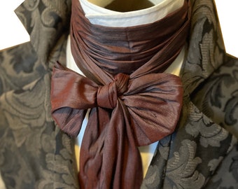 Chocolate Extra LONG - REGENCY Brummel Victorian Ascot Tie Cravat - Dupioni Silk Wine brown