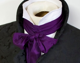 Extra LONG Slim Royal Purple - REGENCY Brummel Victorian Ascot Tie Cravat - Dupioni Silk