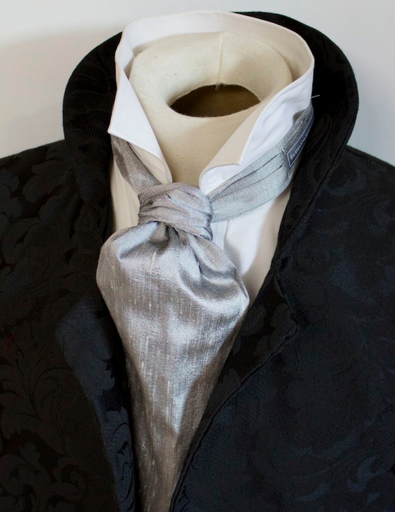 FORMAL Victorian Ascot Tie Cravat - Platinum Silver Dupioni SILK