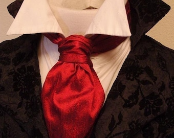 Deep Red Dupioni SILK - FORMAL Victorian Ascot Tie Cravat