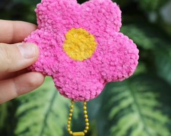 Punch Needle Flower Keychain – Colorful Bag Charm – Handmade Flower Charm – Wool Keychain – Cute Bag Accessory