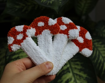 Punch Needle Bookmark Fly Agaric – Handmade Bookmark Chenille Yarn – Mushroom Bookmark – Kawaii Mushroom Gift – Cute Book Accessory