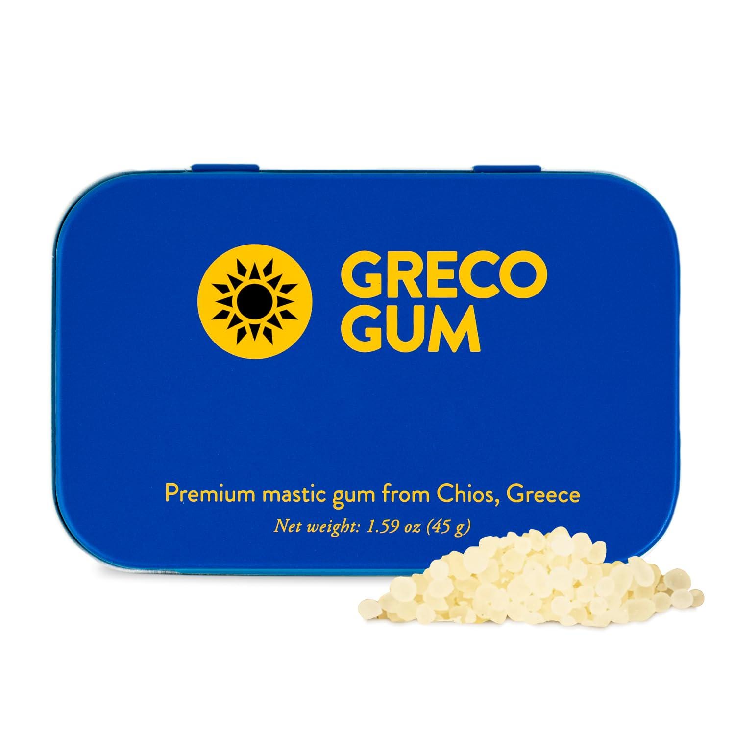 Greco Gum - Premium Mastic Gum Droplets - Hard Chewing Gum - Pure Resin Mastic Chewing Gum - Jaw Gum - 1 Tin (1.59 oz)