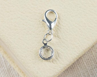 Silver Plated Crystal Clear Clip On Charm, April Birthstone