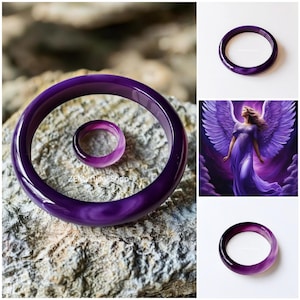 Despertando al Guardián Divino — Conjunto de Brazalete y Anillo de Jade Púrpura Empoderado