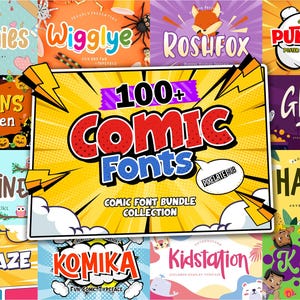 100+ Comic Font Bundle - Cartoon Font, Handwritten Fonts, Display Fonts, Kids Fonts, Cricut, Procreate, Canva, Commercial Use