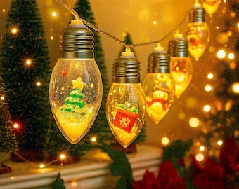 Cordão de luzes de Natal com lâmpadas LED – Luzes de fada com Papai Noel e boneco de neve, decoração festiva para as festas de fim de ano, decoração de árvore de Natal para ambientes internos, decoração para festas de inverno em casa.