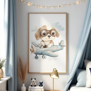 Animal Nursery Print: Puppy Aviator, Boys Room Decor (Digital Download)