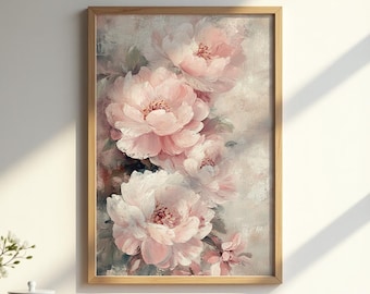 Pink Peonies Vintage Art Print: Botanical Floral Wall Decor (Digital Download)