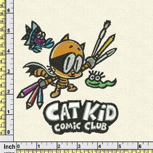 Cat-Kid Comic Club Cartoon Embroidery Pattern - CatKid Fun For Kids - Digital Files for Machine Embroidery, Super Cat | Instant Download