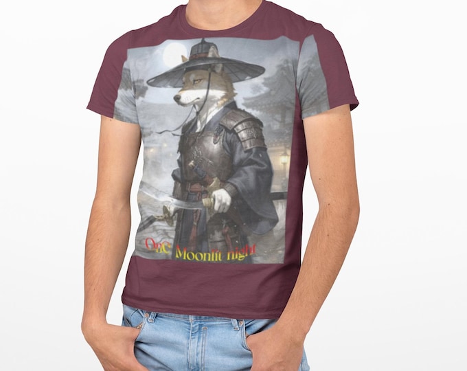 JinDo Dog Warrior Tee | Anthropomorphic Samurai Art, Moonlit Battle Scene