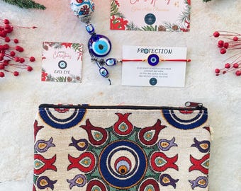 Christmas Evil Eye Gift Box, Protection Bracelet, Keychain & Bag
