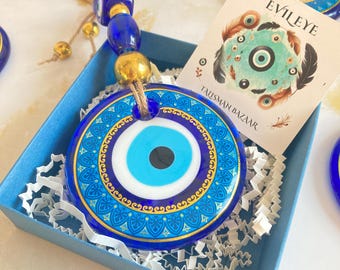 7 cm Glass Evil Eye Wall Hanging, Modern Minimalist Home Protection Talisman