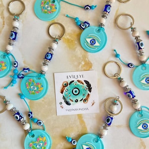 Evil Eye Keychain, Cute Bag Charm, Gift for Her, Women Keyring, Spiritual Protection, Glass Nazar, Good Luck Charm, Turquoise Accessory