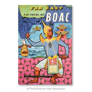 Far East | BOAC (British Airways) | Vintage Airline Travel Poster (Digital Download)