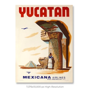 Yucatan | Mexicana Airlines | Vintage Airline Travel Poster (Digital Download)
