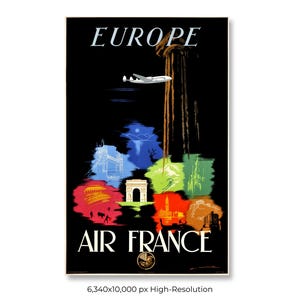 Europe | Air France | Vintage Airline Travel Poster (Digital Download)