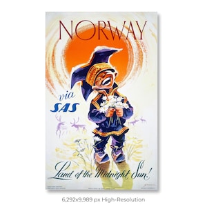 Norway | SAS Scandinavian Airlines | Vintage Airline Travel Poster (Digital Download)