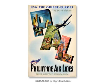 Philippine Fluglinien | Vintage Flugreisen Poster (Digitaler Download)