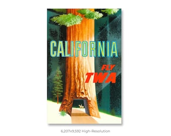California | Trans World Airlines TWA | Vintage Airline Travel Poster (Digital Download)
