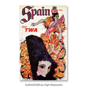 Spain | Trans World Airlines (TWA) | Vintage Airline Travel Poster (Digital Download)