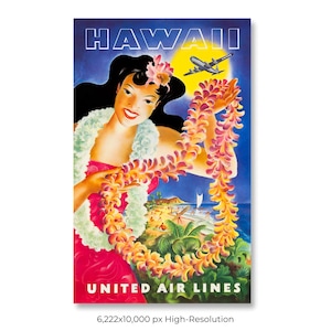 Hawaii | United Airlines | Vintage Airline Travel Poster (Digital Download)