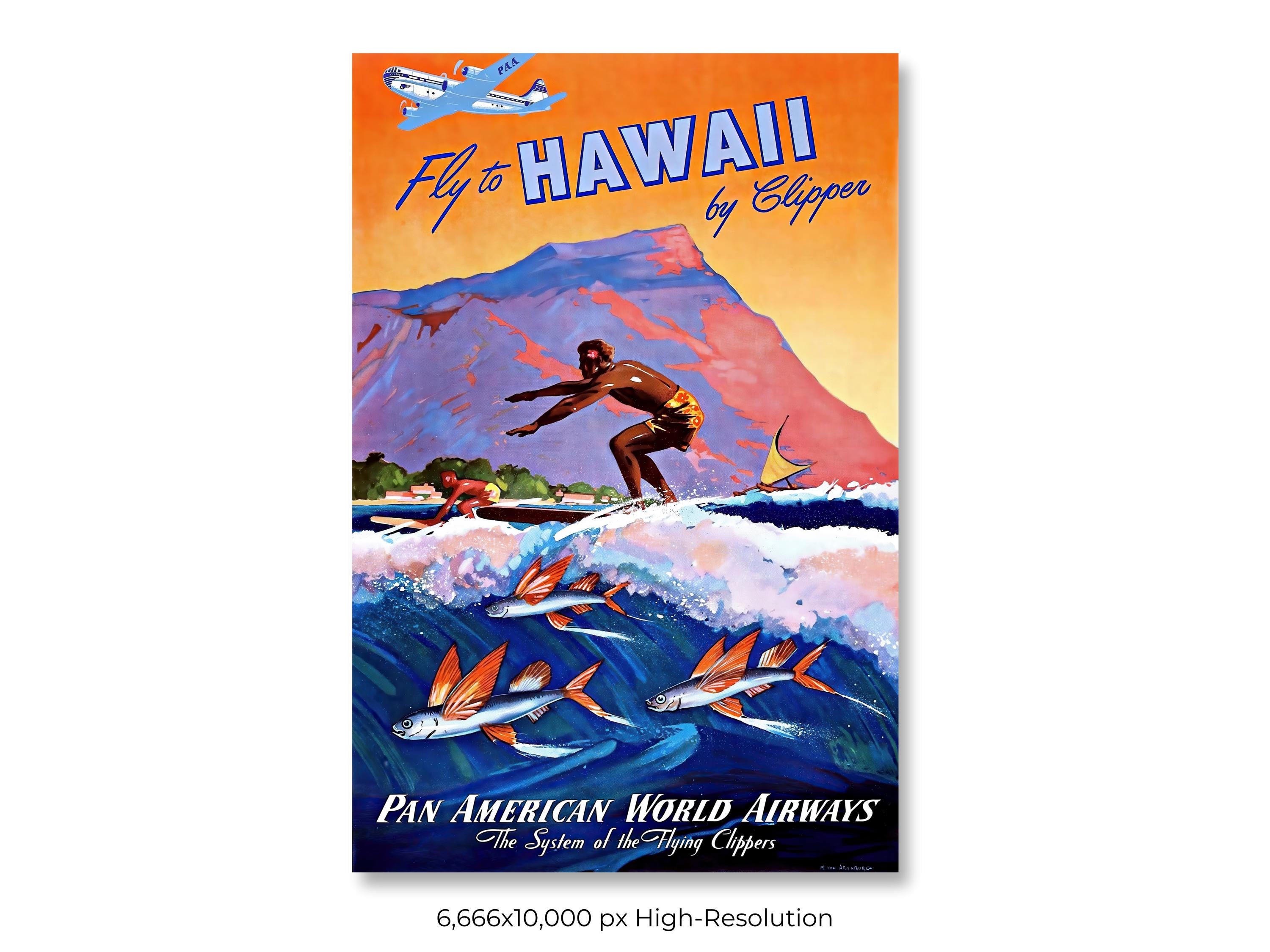 50年代ノースウエストオリエント航空ビンテージ ハワイアンポスター 70