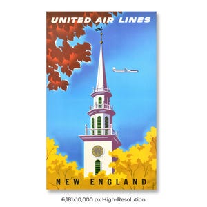 New England | United Airlines | Vintage Airline Travel Poster (Digital Download)