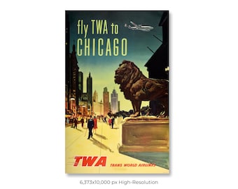Chicago | Trans World Airlines TWA | Vintage Airline Travel Poster (Digital Download)