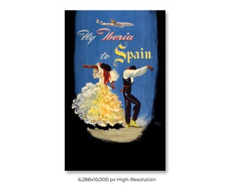 Spain | Iberia | Vintage Airline Travel Poster (Digital Download)