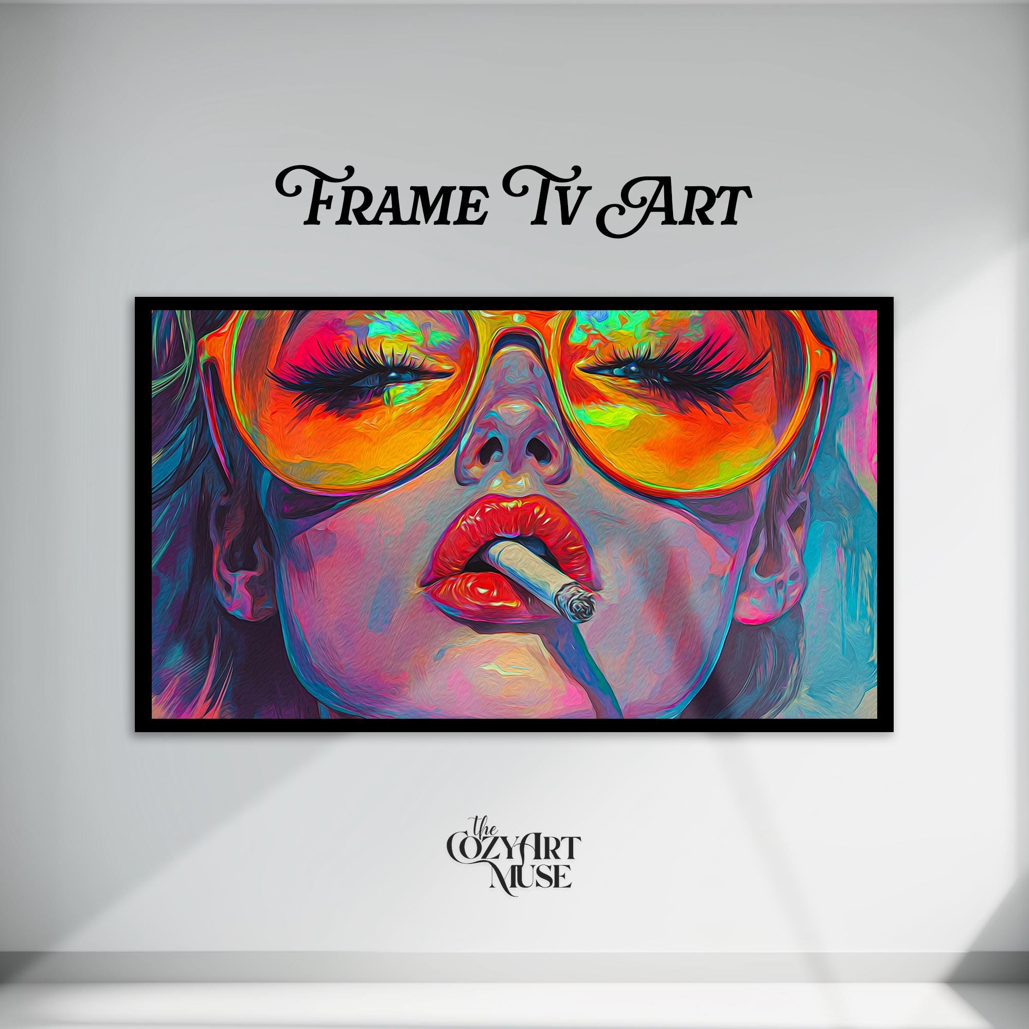 Retro Hippie Chick Frame TV Art: Psychedelic Neon Glam (Digital Download)