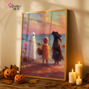 Art imprimable Summerween Ghost Beach : décoration bohème pour enfants Halloween (téléchargement numérique)