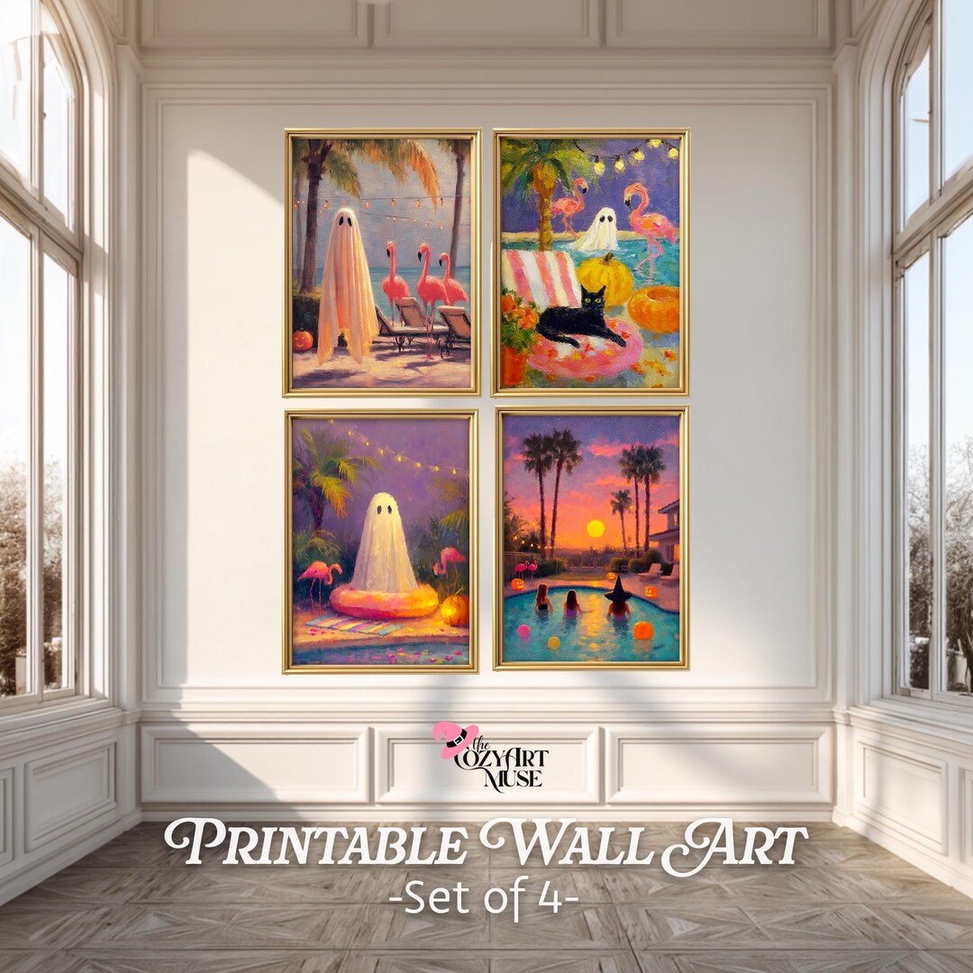 Summerween Ghost Pool Party Art Prints: Pastel Goth Halloween (Digital ...