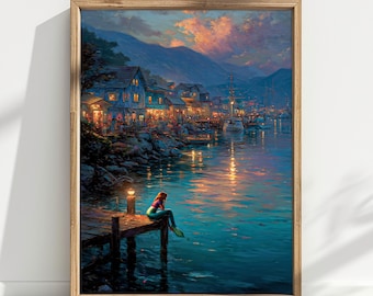 Thomas Kinkade Mermaid Art Print Set: Vintage Coastal Grandmillennial (Digital Download)