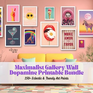 Mega Bundle Dopamine Print Set | 150+ Trendy Maximalist Gallery Wall Download | Girl Room College Dorm Printable Artwork Eclectic Posters