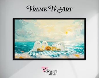 Summerween Ghost Picnic Frame TV Art: Pastel Halloween (Digital Download)