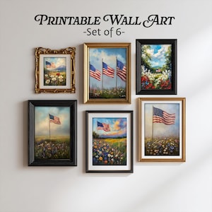 Vintage American Flag Art Prints: Americana Wildflower Set (Digital Download)