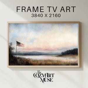Memorial Day Frame TV Art Download • Rustic American Flag Landscape • Patriotic Wall Art for Samsung Frame TV • Misty Lake Fall Decor