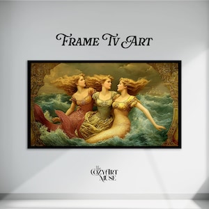 Dipinto vintage di una sirena per TV Samsung Frame: arte costiera scura (download digitale)