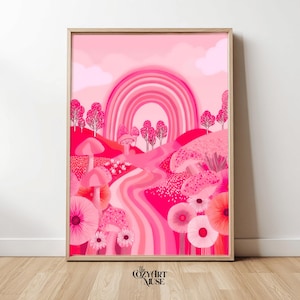Boho Pink Printable Wall Art Set - Hippie Retro Psychedelic Artwork for Gallery Wall, Funky Aesthetic Prints for Living Room Decor