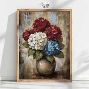 Vintage Patriotic Wall Art Set of 2 | Printable Americana Floral Art | Red White Blue Hydrangeas | 4th of July Wall Decor | Instant Download