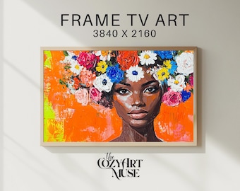 Floral Crown Black Woman Portrait: Afrocentric Frame TV Art (Digital Download)
