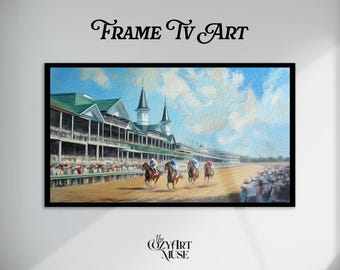 Vintage Impressionist Derby Day Frame TV Art, Churchill Downs Twin Spires Oil Painting Digital Download